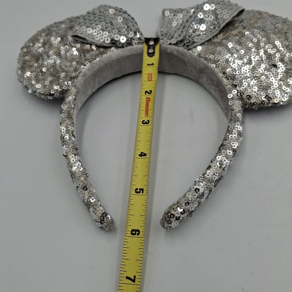 Lot of 2 Disney Parks Minnie Mouse Sequin Ear Headbands Red Polka Dot & Silver